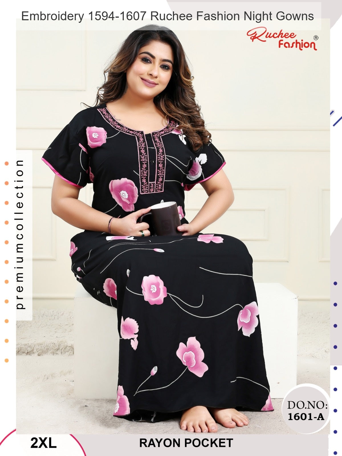 Embroidery 1594-1607 Ruchee Fashion Rayon Night Gowns Supplier