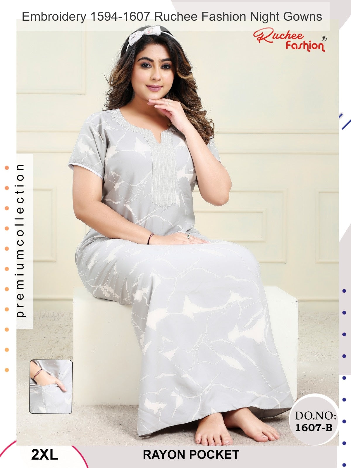 Embroidery 1594-1607 Ruchee Fashion Rayon Night Gowns Supplier