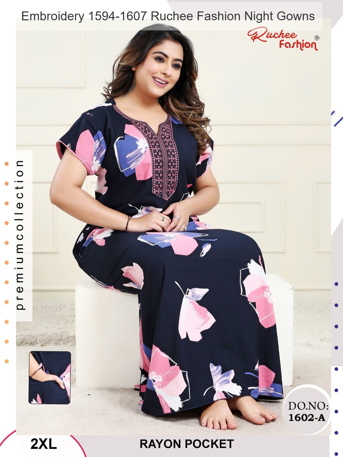 Embroidery 1594-1607 Ruchee Fashion Rayon Night Gowns Supplier