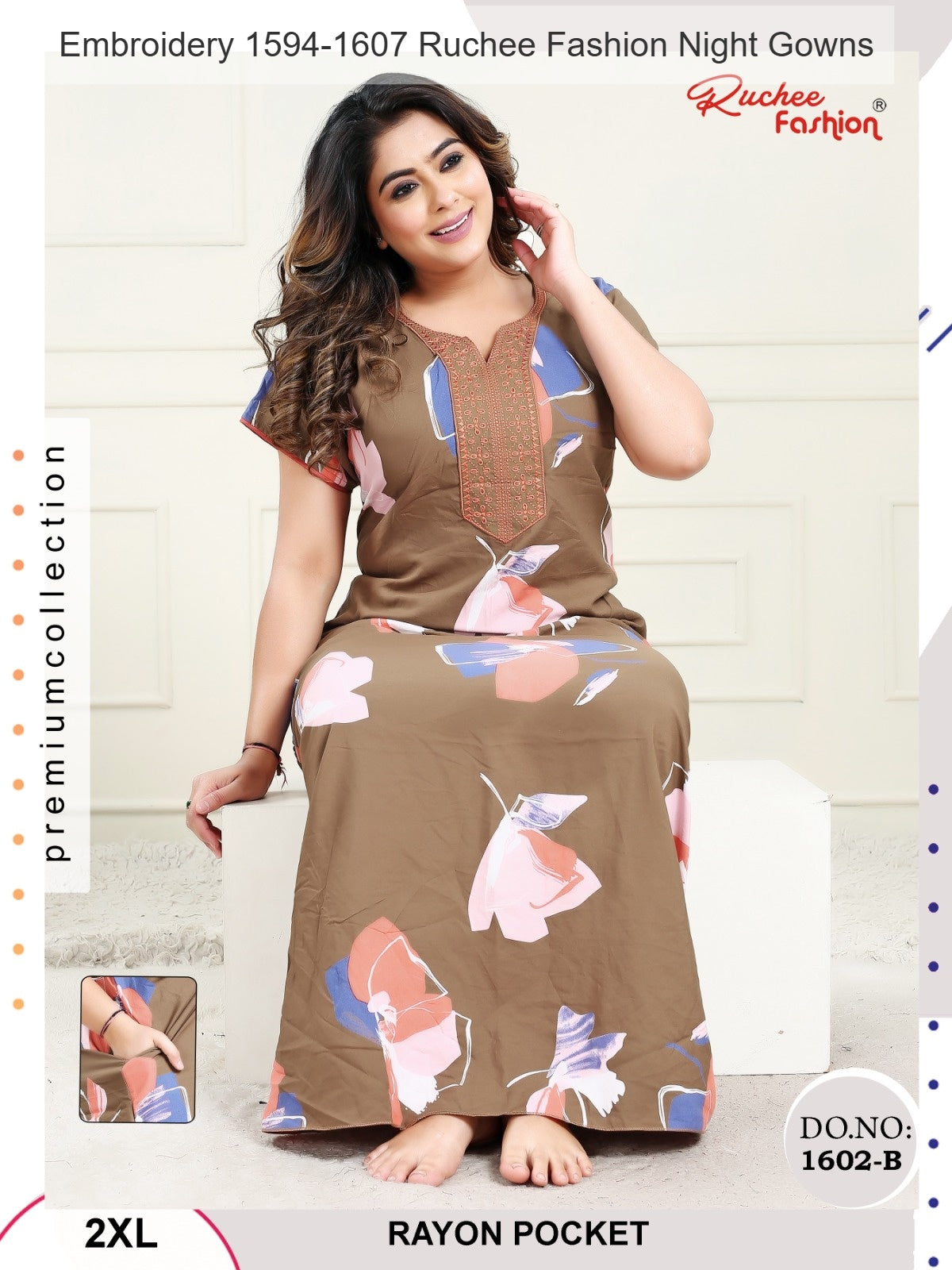 Embroidery 1594-1607 Ruchee Fashion Rayon Night Gowns Supplier