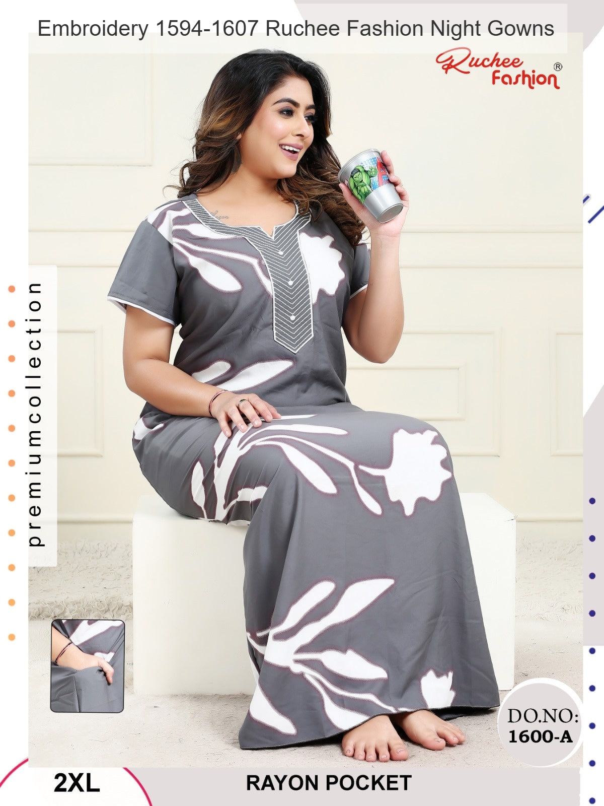 Embroidery 1594-1607 Ruchee Fashion Rayon Night Gowns Supplier