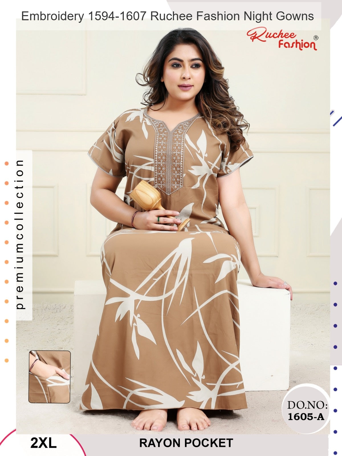 Embroidery 1594-1607 Ruchee Fashion Rayon Night Gowns Supplier