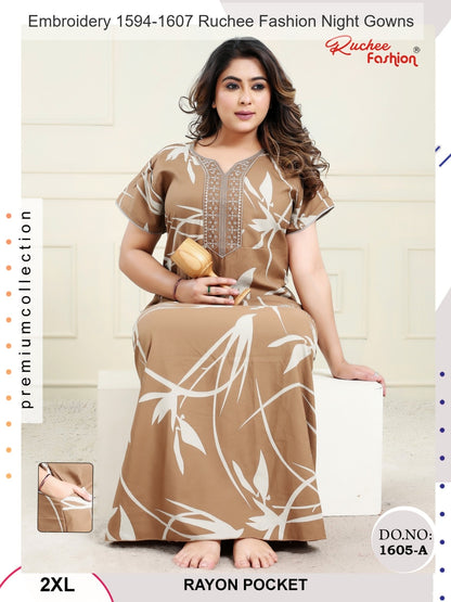 Embroidery 1594-1607 Ruchee Fashion Rayon Night Gowns Supplier