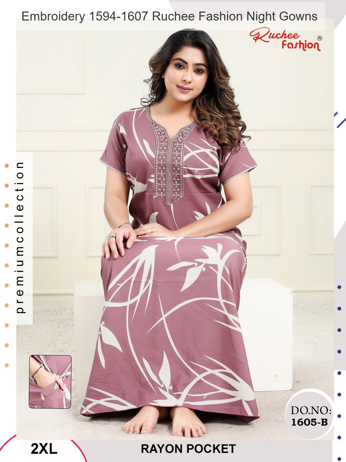 Embroidery 1594-1607 Ruchee Fashion Rayon Night Gowns Supplier