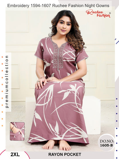 Embroidery 1594-1607 Ruchee Fashion Rayon Night Gowns Supplier
