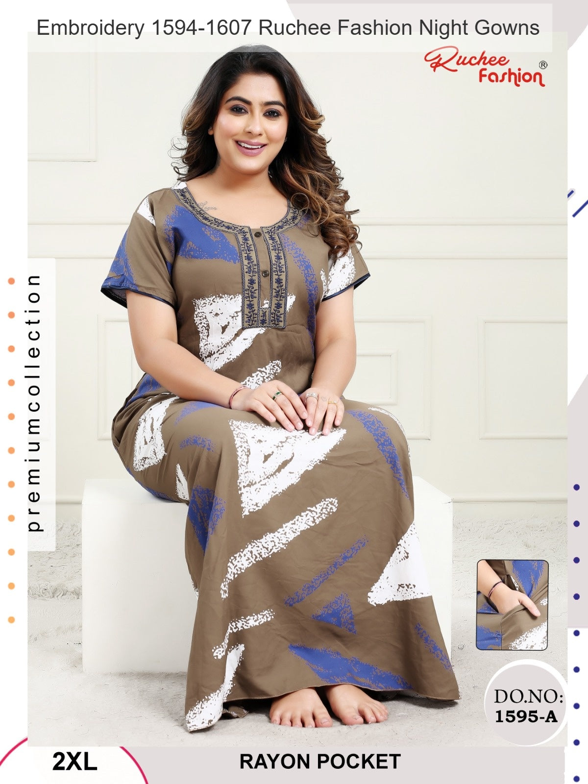 Embroidery 1594-1607 Ruchee Fashion Rayon Night Gowns Supplier