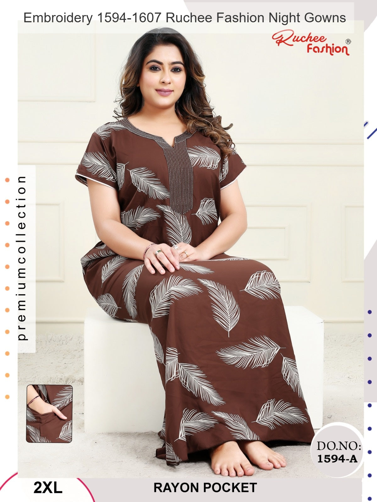 Embroidery 1594-1607 Ruchee Fashion Rayon Night Gowns Supplier