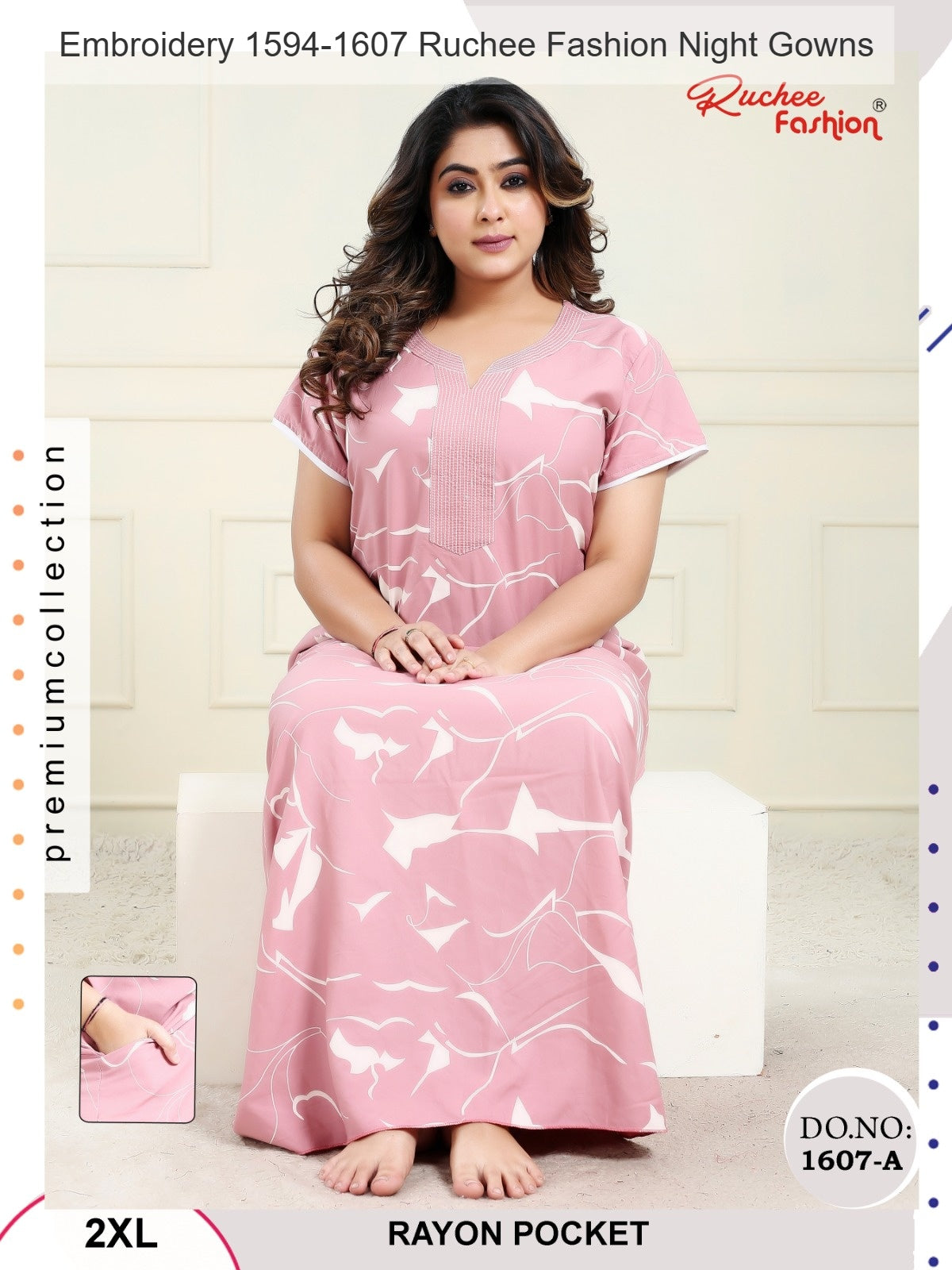 Embroidery 1594-1607 Ruchee Fashion Rayon Night Gowns Supplier