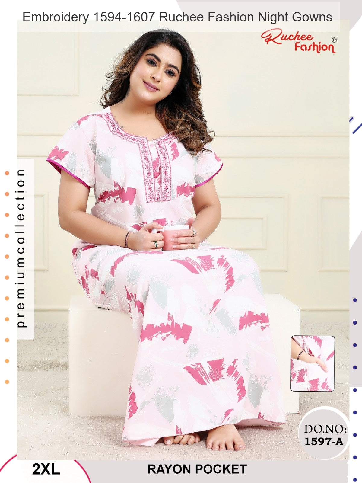 Embroidery 1594-1607 Ruchee Fashion Rayon Night Gowns Supplier