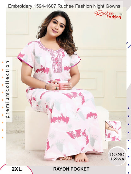 Embroidery 1594-1607 Ruchee Fashion Rayon Night Gowns Supplier