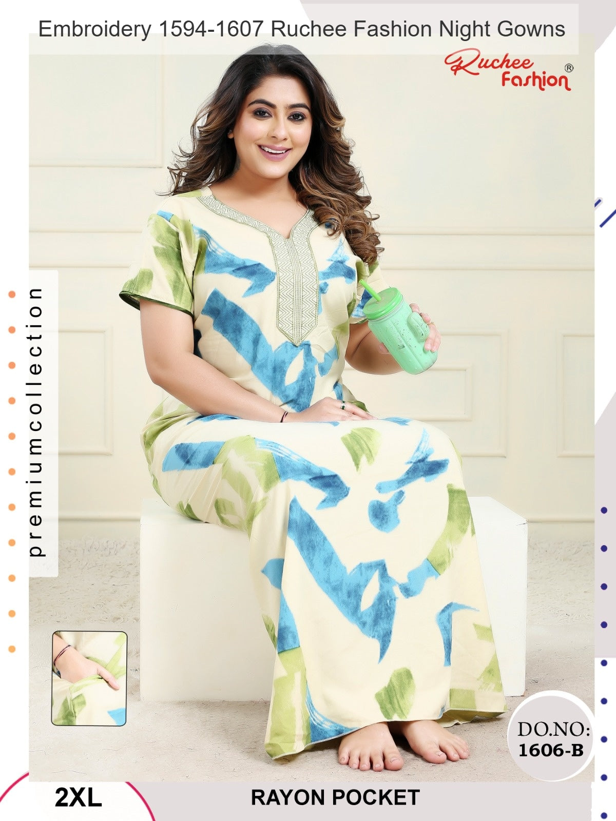 Embroidery 1594-1607 Ruchee Fashion Rayon Night Gowns Supplier