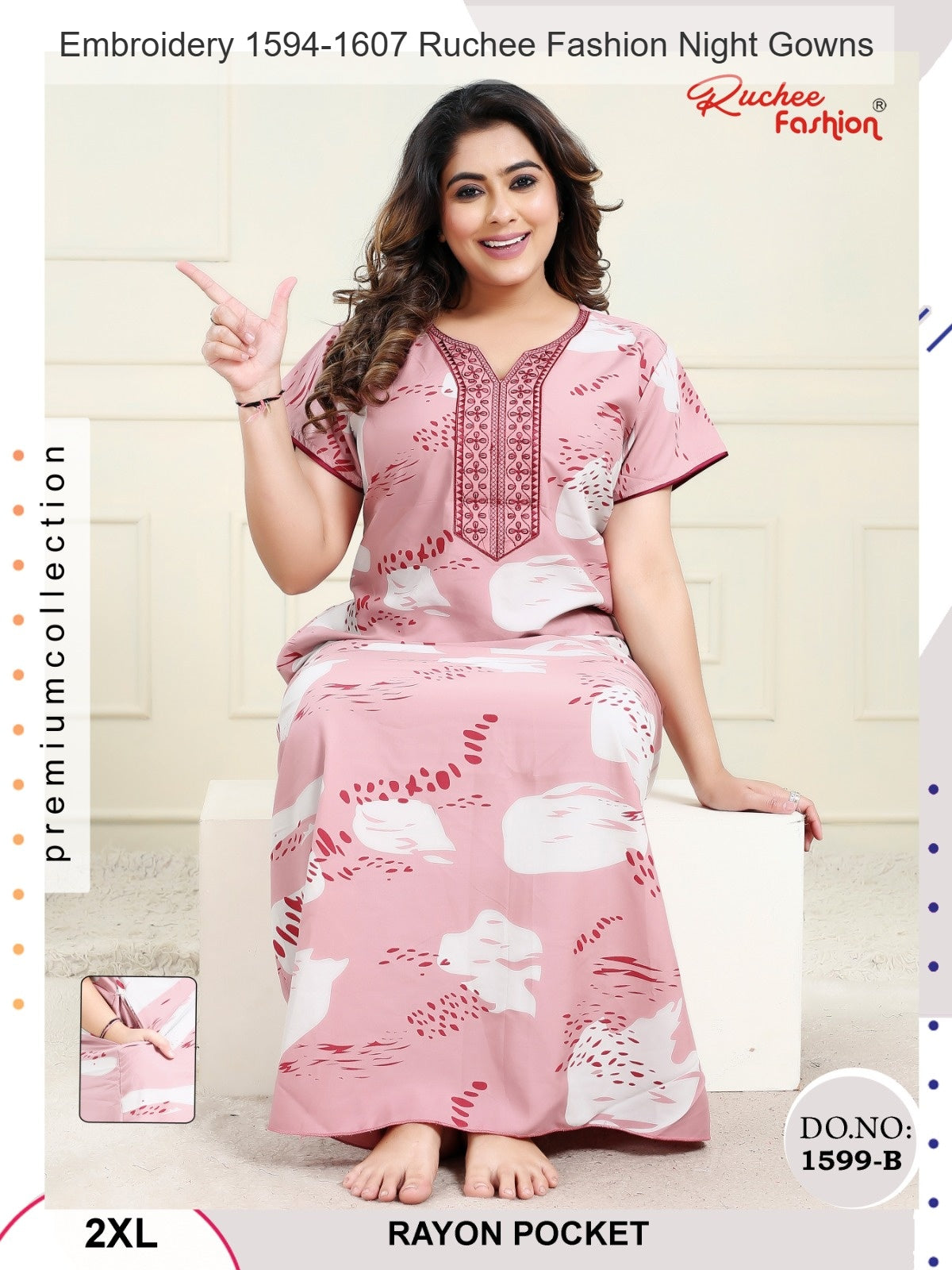 Embroidery 1594-1607 Ruchee Fashion Rayon Night Gowns Supplier