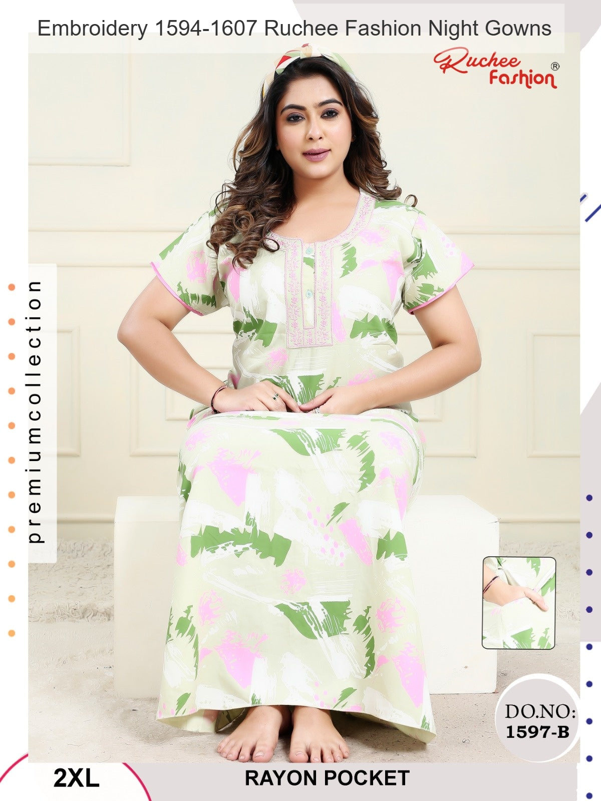 Embroidery 1594-1607 Ruchee Fashion Rayon Night Gowns Supplier