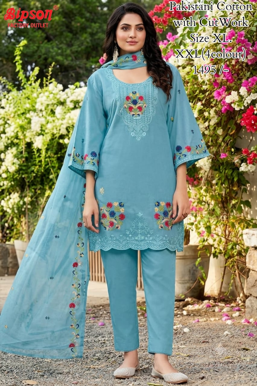 Embroidery Work 0807 Bipson Prints Cotton Pakistani Readymade Suits Wholesaler India