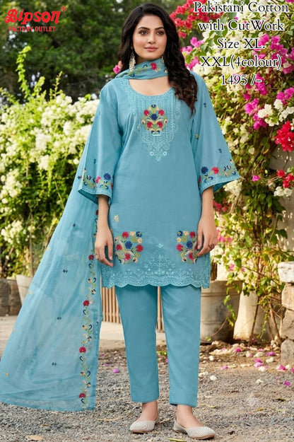 Embroidery Work 0807 Bipson Prints Cotton Pakistani Readymade Suits Wholesaler India