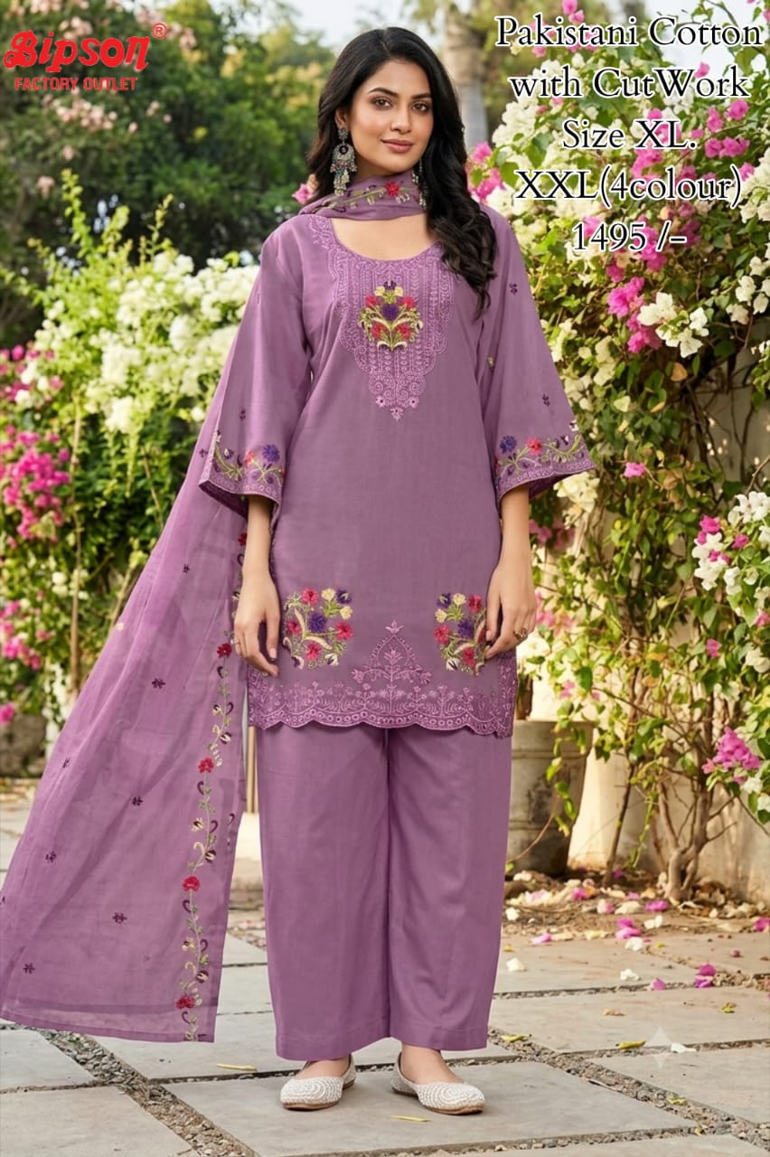 Embroidery Work 0807 Bipson Prints Cotton Pakistani Readymade Suits Wholesaler India