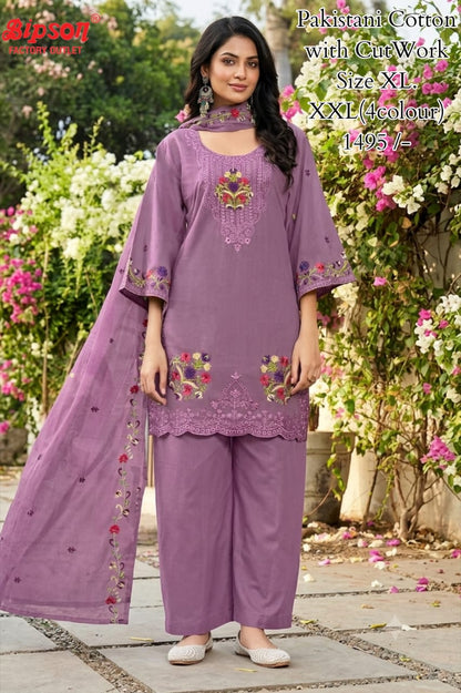 Embroidery Work 0807 Bipson Prints Cotton Pakistani Readymade Suits Wholesaler India