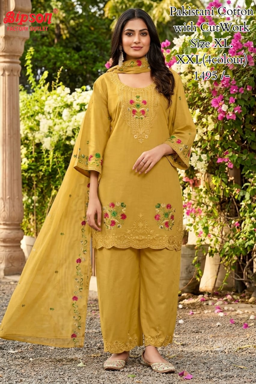 Embroidery Work 0807 Bipson Prints Cotton Pakistani Readymade Suits Wholesaler India