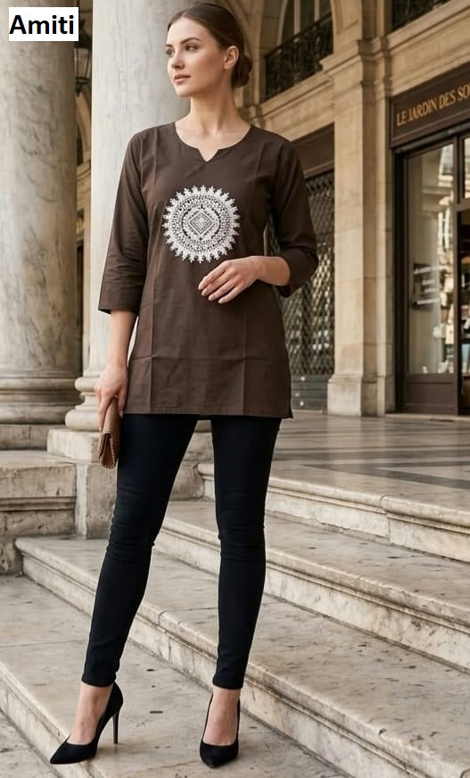 Embroidery Work 201026 Amiti Dhabu Cotton Short Kurtis Wholesale Price