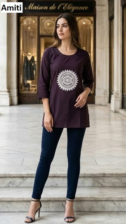 Embroidery Work 201026 Amiti Dhabu Cotton Short Kurtis Wholesale Price