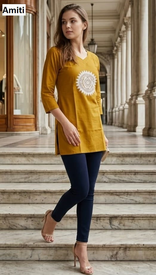 Embroidery Work 201026 Amiti Dhabu Cotton Short Kurtis Wholesale Price