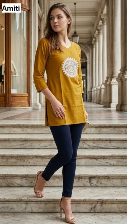 Embroidery Work 201026 Amiti Dhabu Cotton Short Kurtis Wholesale Price