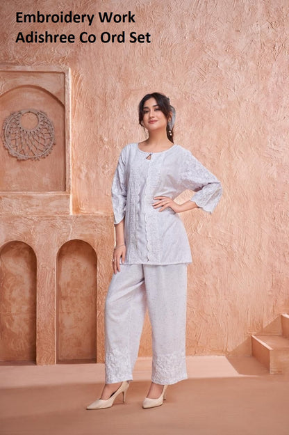 Embroidery Work Adishree Cotton Co Ord Set Supplier