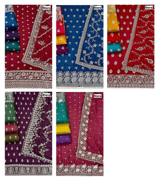 Embroidery Work Siara Vichitra Silk Salwar Suits Wholesale
