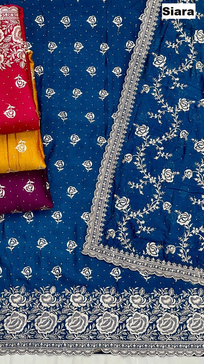 Embroidery Work Siara Vichitra Silk Salwar Suits Wholesale
