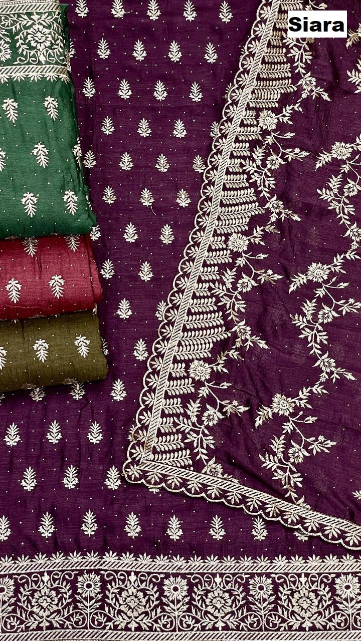 Embroidery Work Siara Vichitra Silk Salwar Suits Wholesale