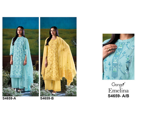Emelina 4659 Ganga Cotton Jacquard Pant Style Suits Exporter Ahmedabad