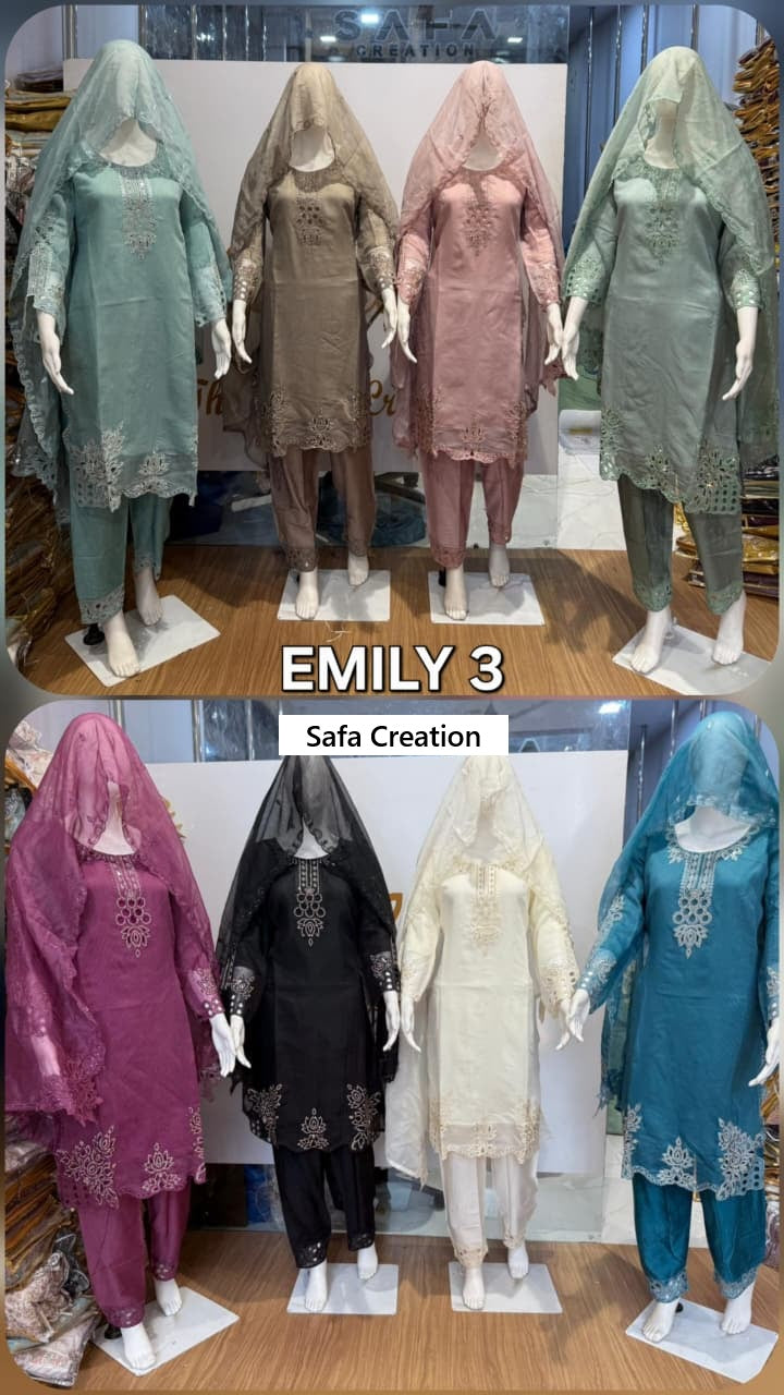 Emily 3 Safa Creation Organza Pakistani Readymade Suits Exporter