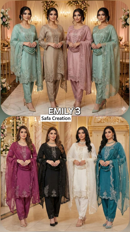 Emily 3 Safa Creation Organza Pakistani Readymade Suits Exporter