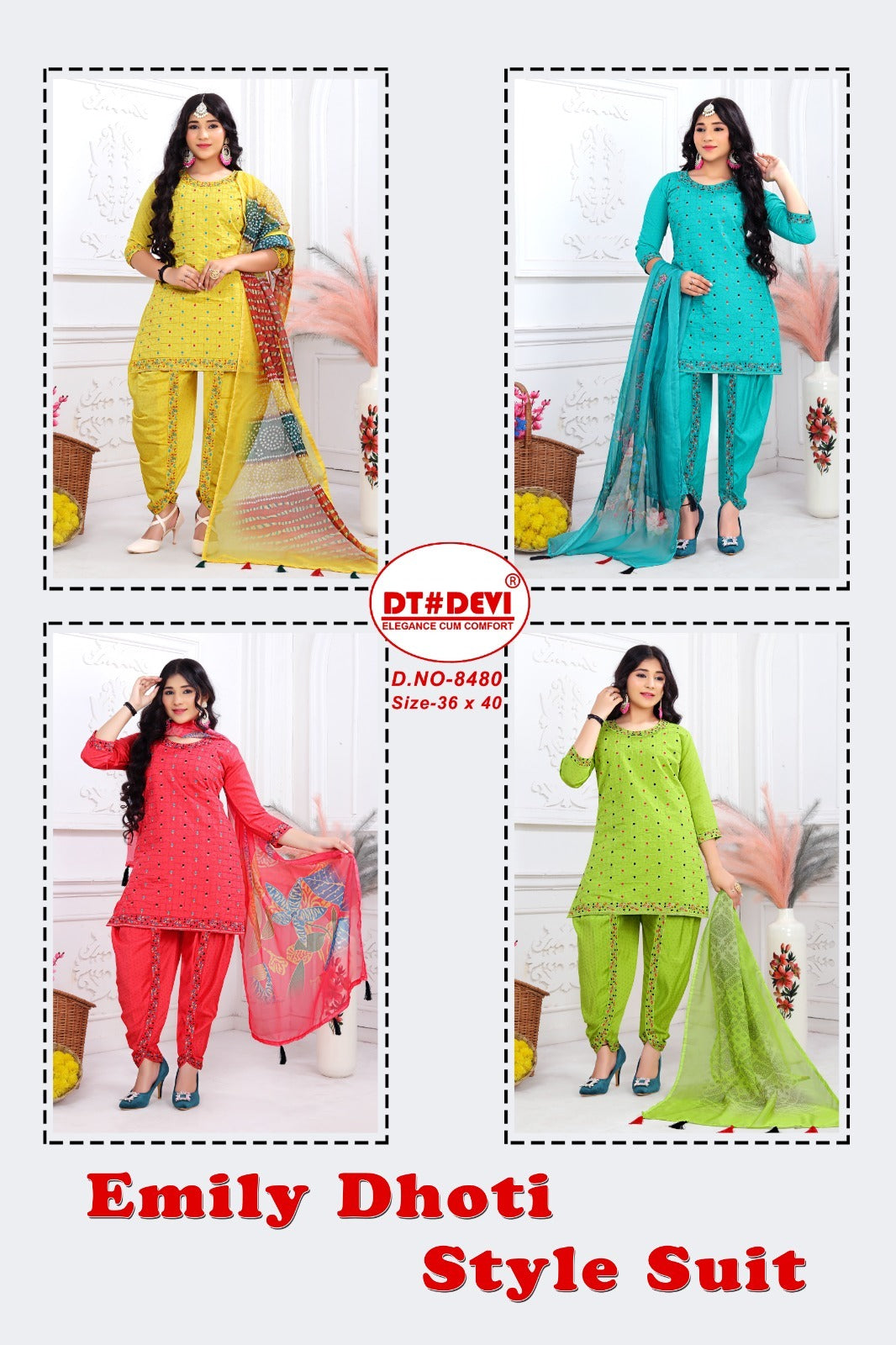 Emily 8480 Dhoti Style Dt Devi Silk Readymade Suits Wholesaler India