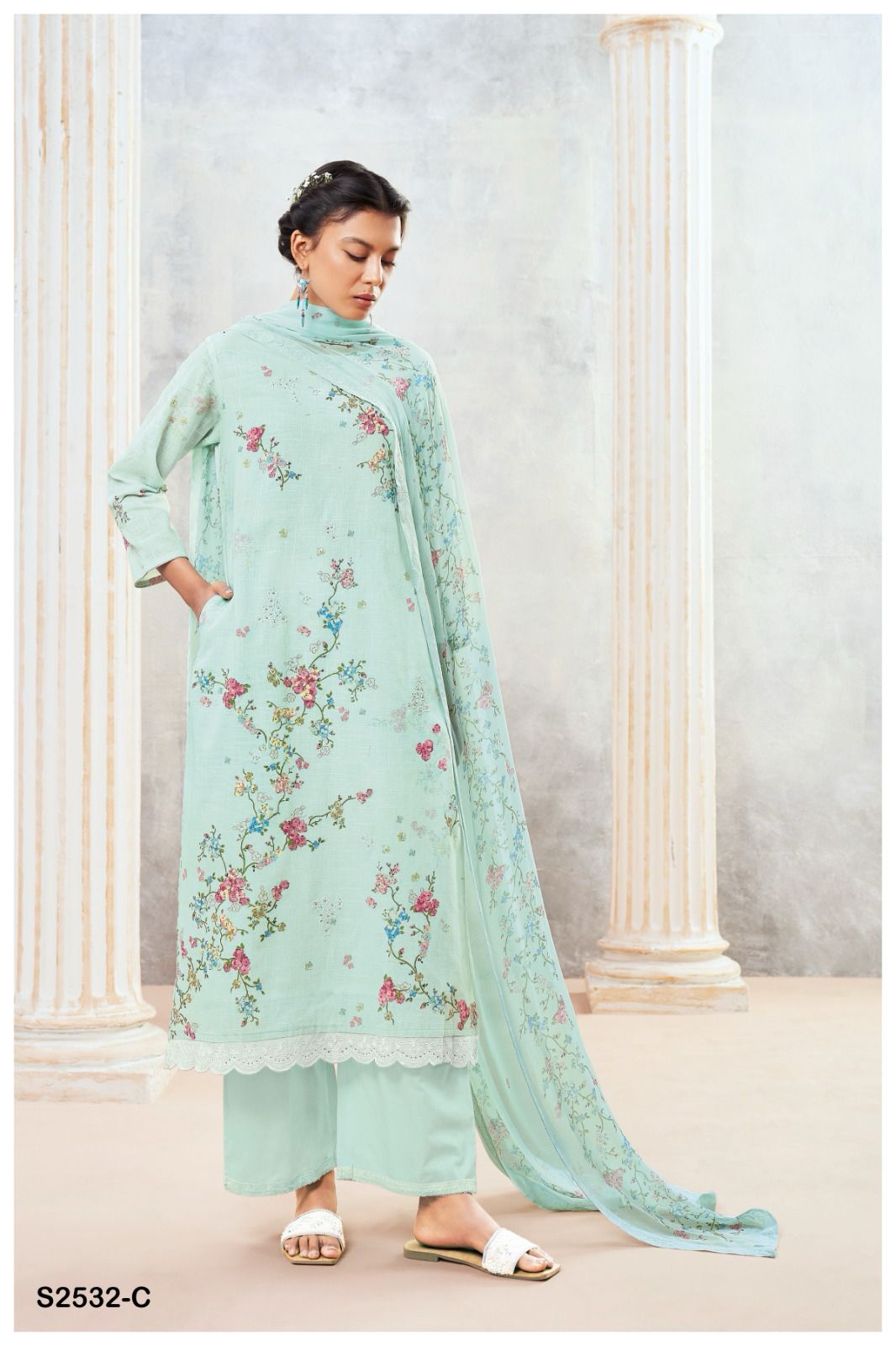 Emine 2532 Ganga Premium Cotton Plazzo Style Suits Exporter Gujarat