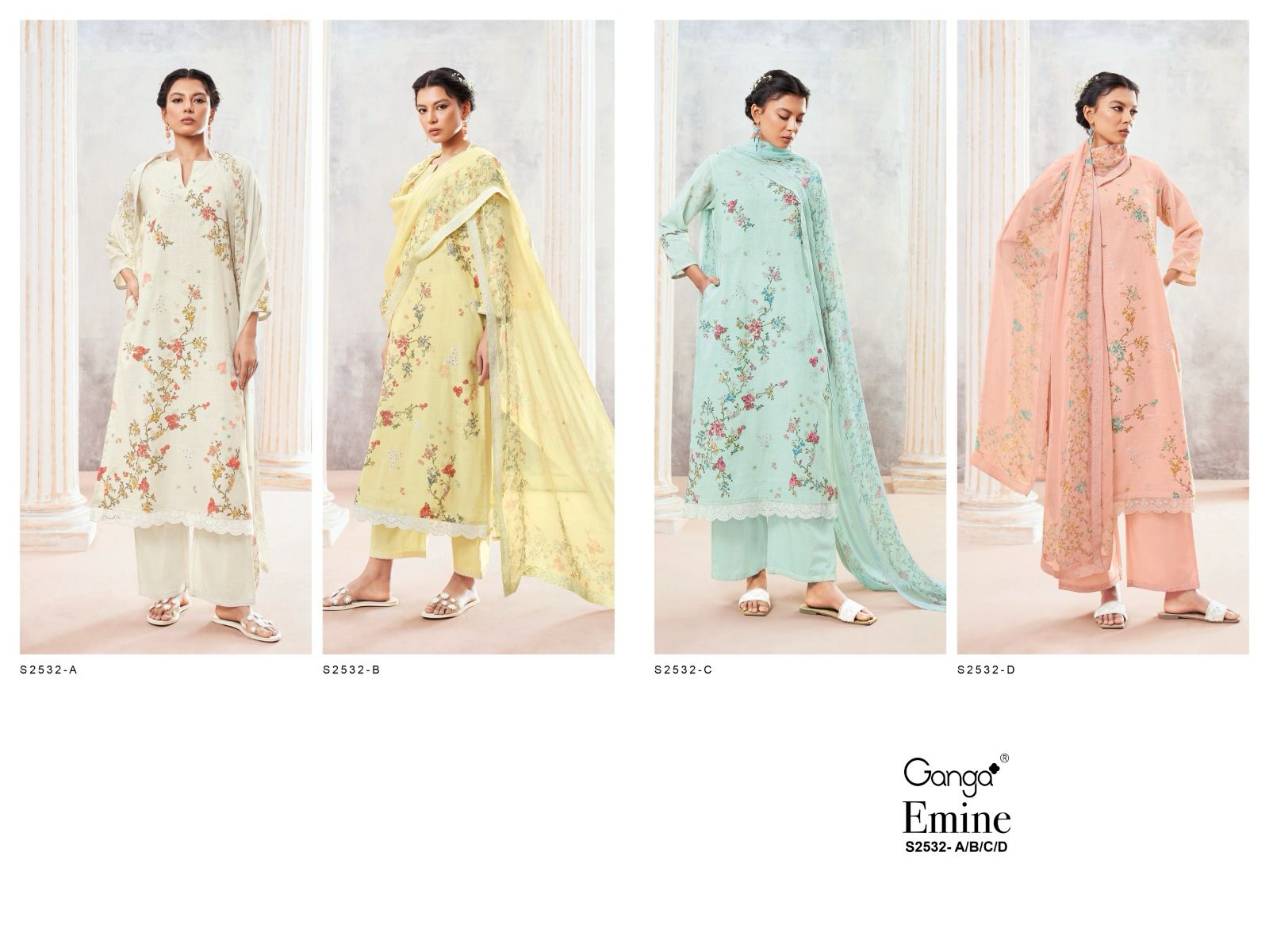 Emine 2532 Ganga Premium Cotton Plazzo Style Suits Exporter Gujarat