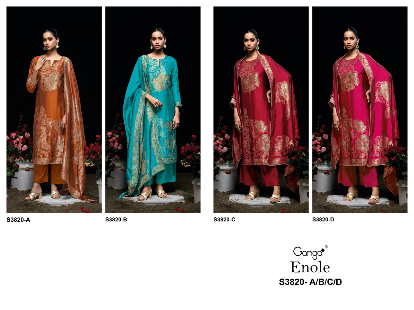 Enole S3820 Ganga Woven Silk Pant Style Suits Exporter Ahmedabad