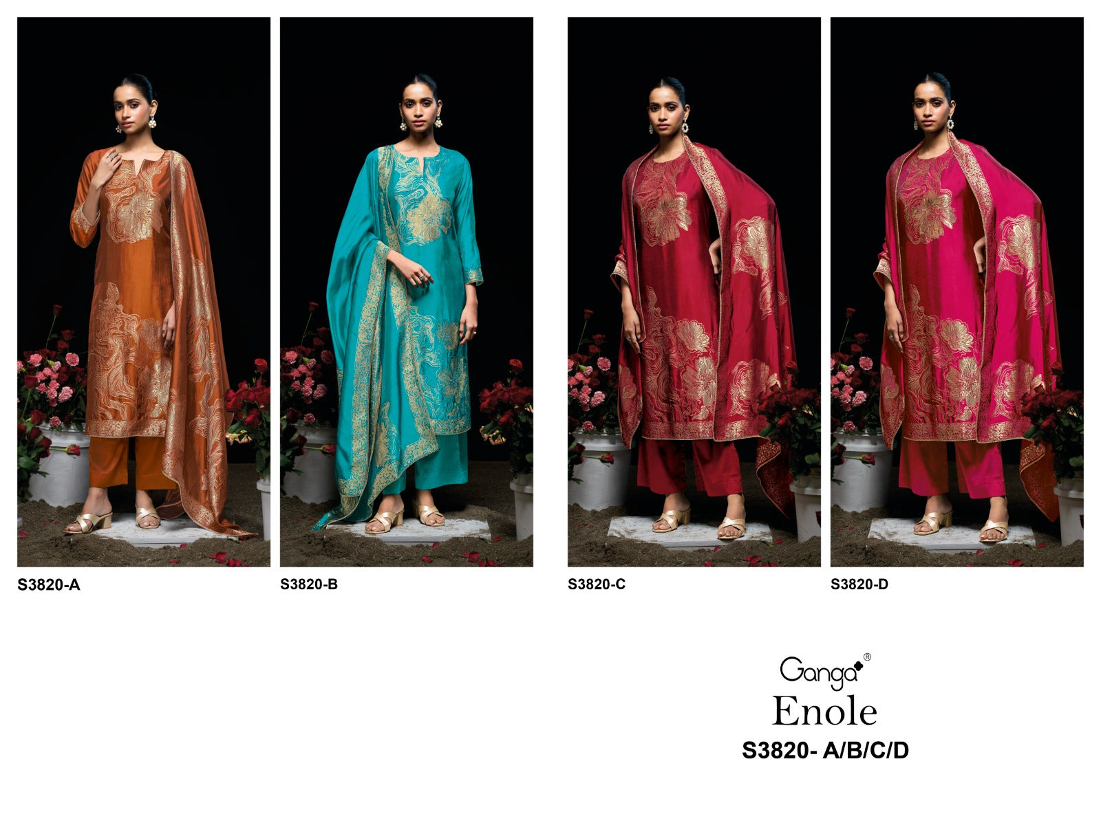 Enole S3820 Ganga Woven Silk Pant Style Suits Exporter Ahmedabad