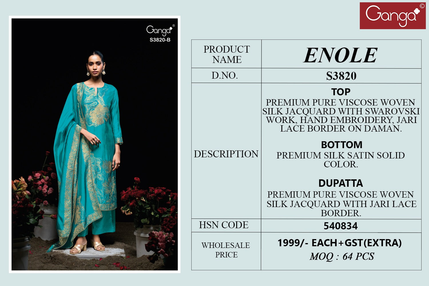 Enole S3820 Ganga Woven Silk Pant Style Suits Exporter Ahmedabad