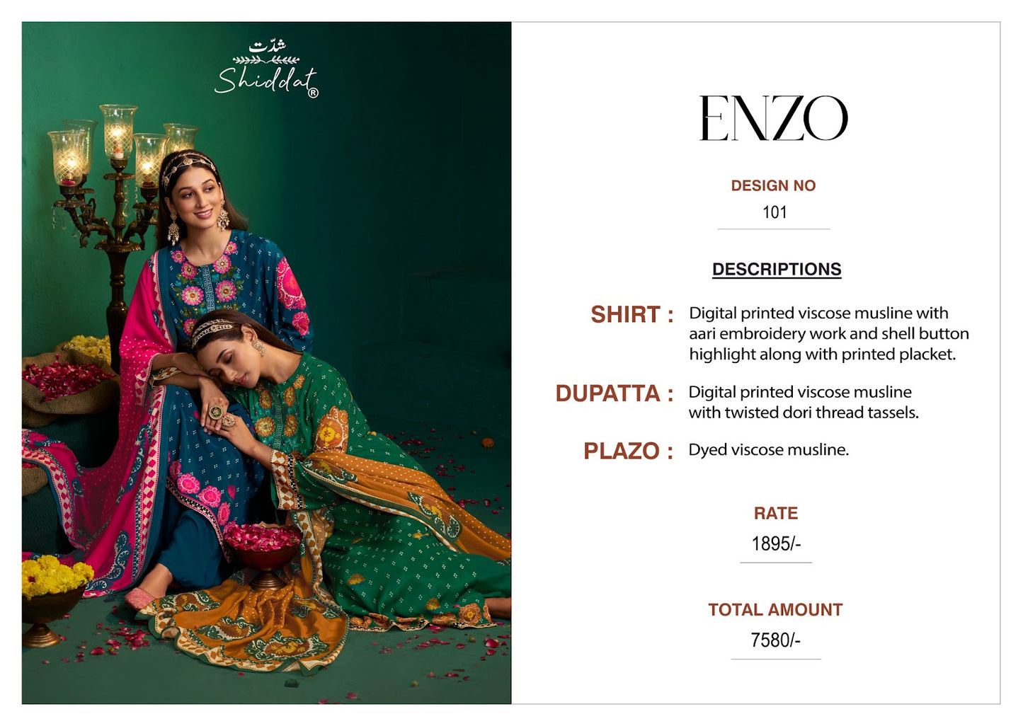 Enzo 101 Shiddat Viscose Muslin Pant Style Suits Exporter Gujarat