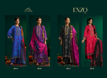 Enzo 201 Shiddat Viscose Muslin Plazzo Style Suits Supplier