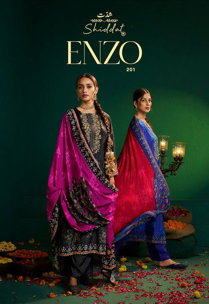 Enzo 201 Shiddat Viscose Muslin Plazzo Style Suits Supplier