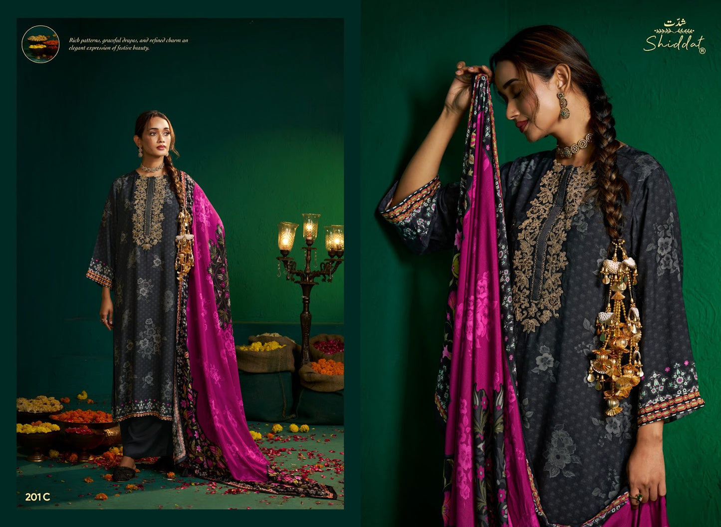 Enzo 201 Shiddat Viscose Muslin Plazzo Style Suits Supplier