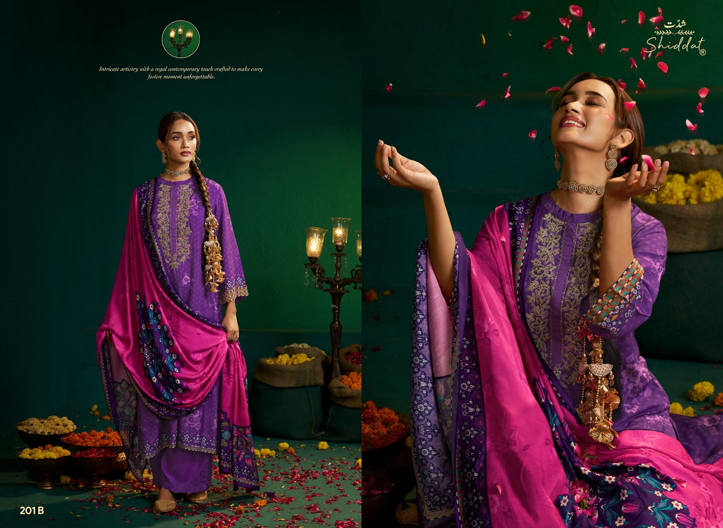Enzo 201 Shiddat Viscose Muslin Plazzo Style Suits Supplier