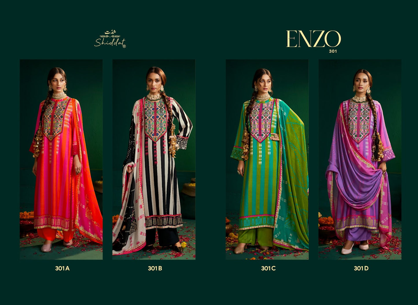 Enzo 301 Shiddat Viscose Muslin Plazzo Style Suits Supplier India