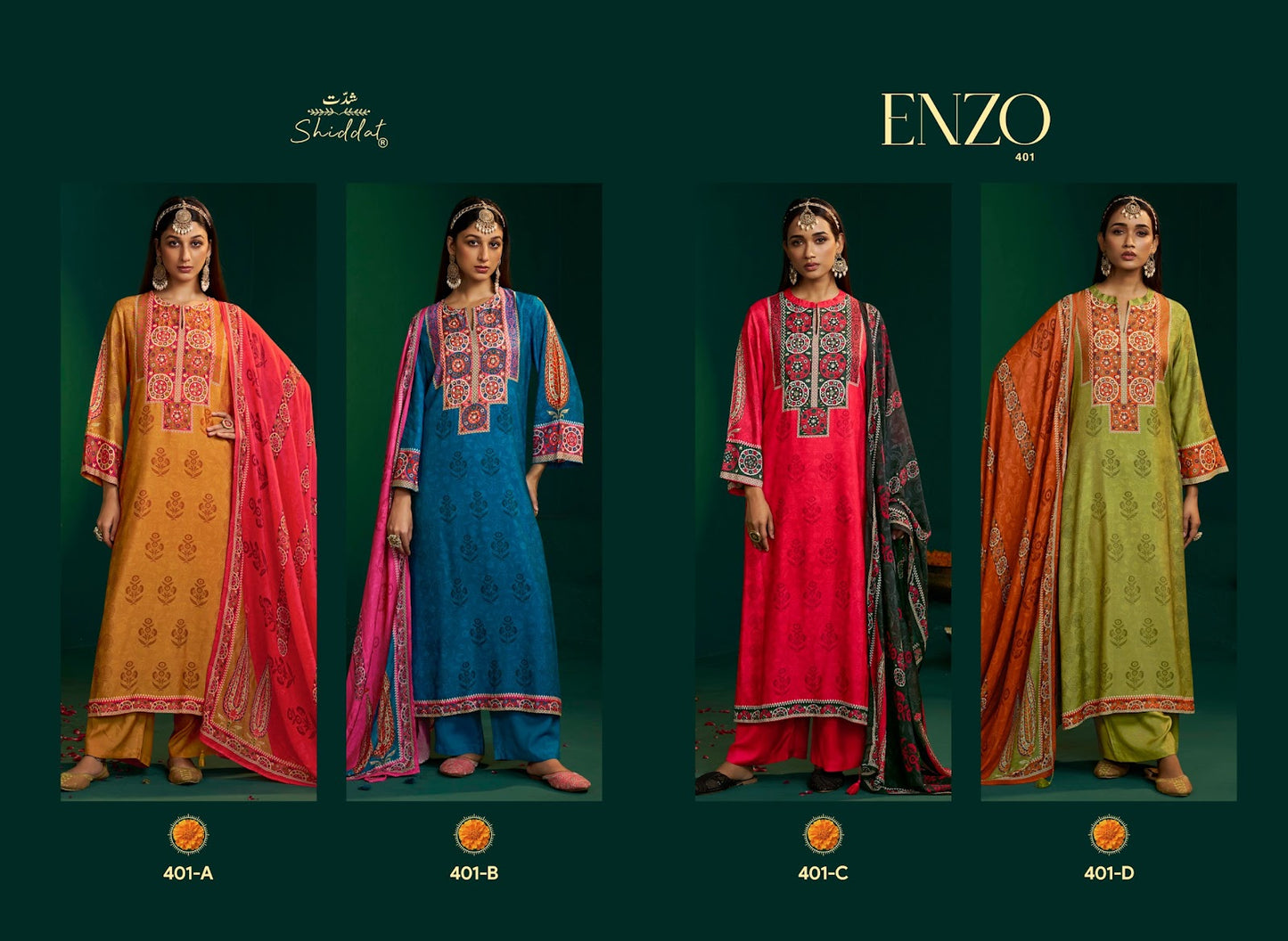 Enzo 401 Shiddat Viscose Muslin Plazzo Style Suits Wholesaler