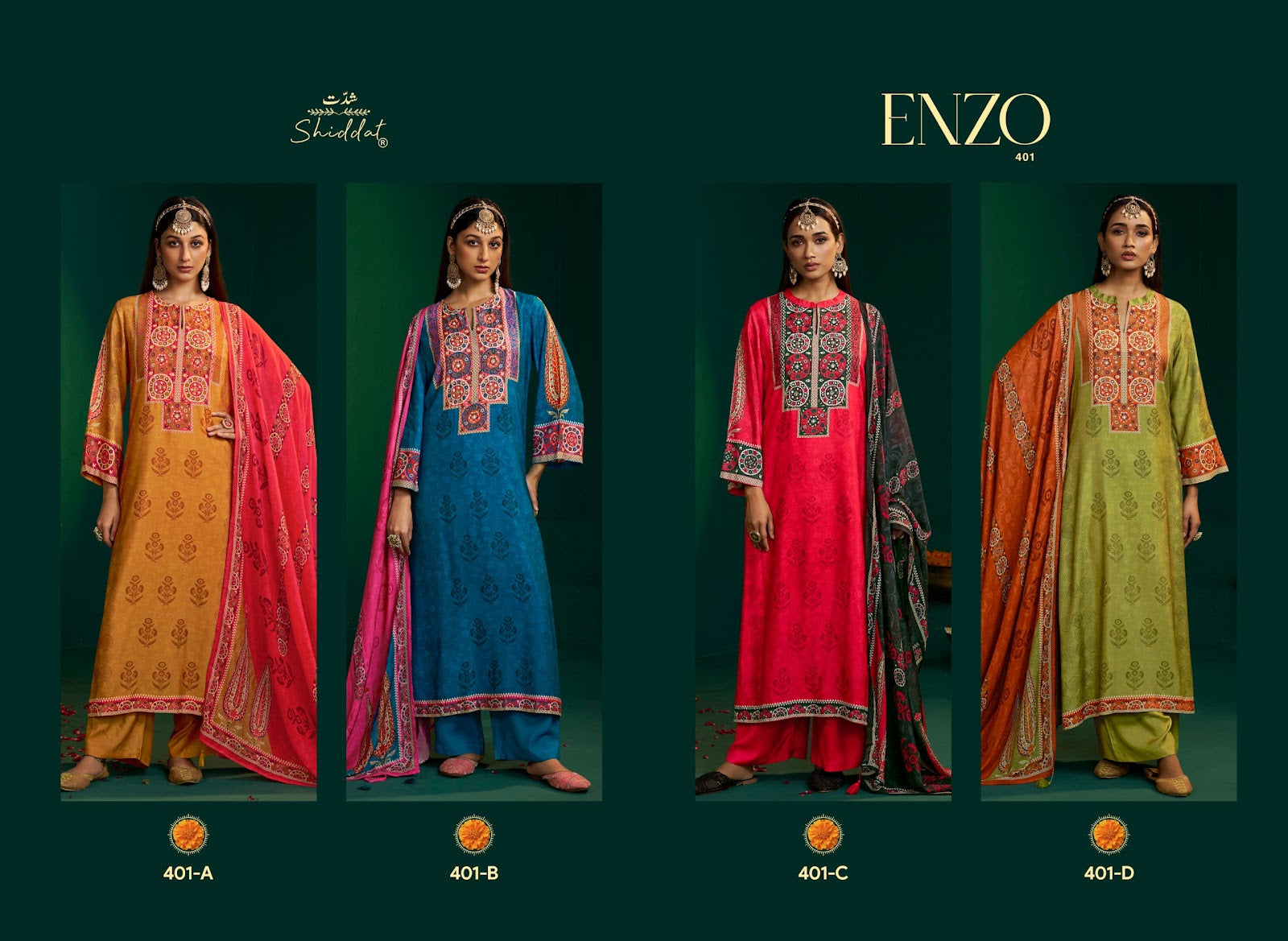 Enzo 401 Shiddat Viscose Muslin Plazzo Style Suits Wholesaler