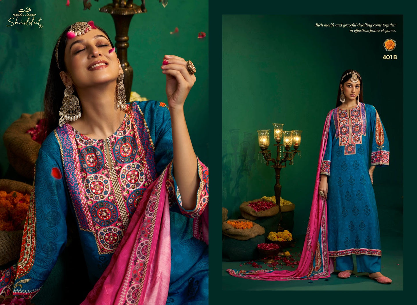 Enzo 401 Shiddat Viscose Muslin Plazzo Style Suits Wholesaler