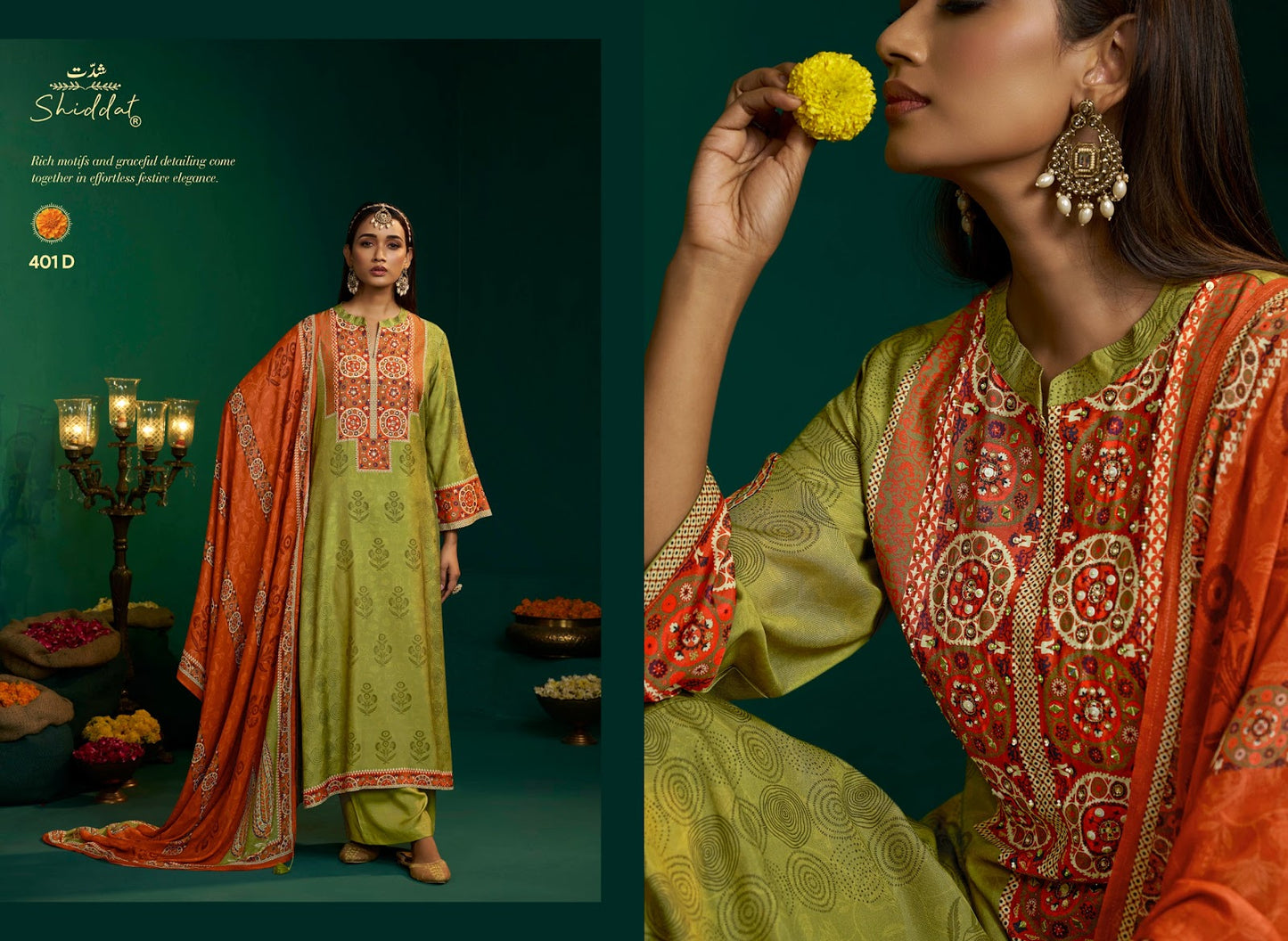 Enzo 401 Shiddat Viscose Muslin Plazzo Style Suits Wholesaler