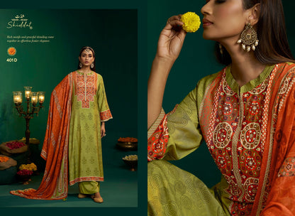 Enzo 401 Shiddat Viscose Muslin Plazzo Style Suits Wholesaler